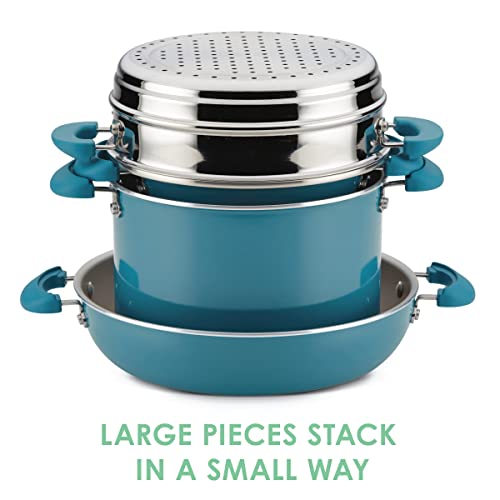 Rachael Ray Get Cooking Stackable Nonstick Pots and Pans, Cookware Set (8 Piece), Turquoise