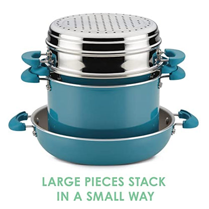 Rachael Ray Get Cooking Stackable Nonstick Pots and Pans, Cookware Set (8 Piece), Turquoise