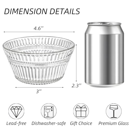 Nagpew 12 Pack Small Glass Bowls Set, 12 Oz Fluted Prep Dessert Bowls for Kitchen, Stackable Snack Serving Bowls Side Dishes for Ice Cream, Dipping, Yogurt, Cereal, Candy