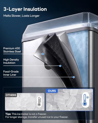 Nugget Ice Maker Countertop,55LBS/Day Ready in 4 Mins, Stainless Steel