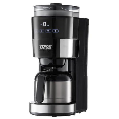 VEVOR Coffee Maker with Grinder, 8 Cup Programmable Coffee Machine, Grind and Brew Coffee Maker with 3 Brew Strength Control, Reusable Filter, Removable Water Tank, for Home Office Restaurant