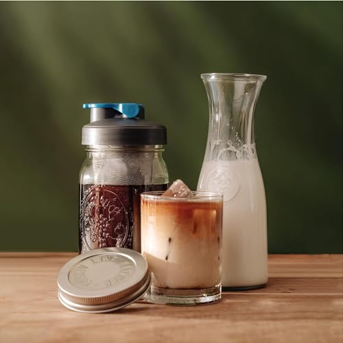 County Line Kitchen 64 oz Glass Cold Brew Coffee Maker with Leak-Proof Lid, Wide Mouth Mason Jar - Iced Coffee and Tea Pitcher - Black