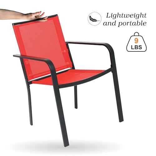 Anmutig 5 Piece Patio Dining Set, Outdoor Stackable Chairs and 35" Square Metal Patio Table with 1.57" Umbrella Hole for Garden Backyard Deck, Red