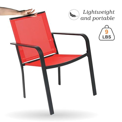 Anmutig 5 Piece Patio Dining Set, Outdoor Stackable Chairs and 35" Square Metal Patio Table with 1.57" Umbrella Hole for Garden Backyard Deck, Red