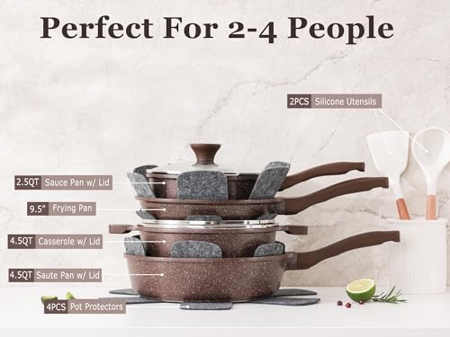 SENSARTE Nonstick Cookware Set 13-Piece, Healthy Pots and Pans Set Kitchen Cooking Set with Stay-Cool Handles, Silicone Utensils and Pot Protectors, PFOA Free