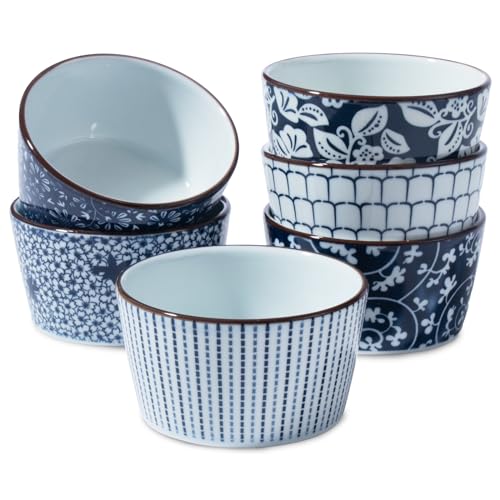 6 Oz Ceramic Ramekins, Creme Brulee Ramekin Oven Safe for Pudding, Creme Brulee, Dipping Sauce Bowls, Ramekins for Baking Souffle, Ice Cream,set of 6