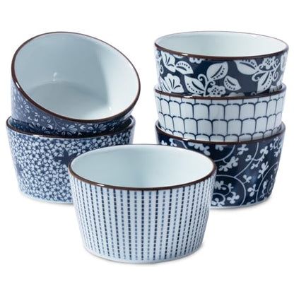 6 Oz Ceramic Ramekins, Creme Brulee Ramekin Oven Safe for Pudding, Creme Brulee, Dipping Sauce Bowls, Ramekins for Baking Souffle, Ice Cream,set of 6