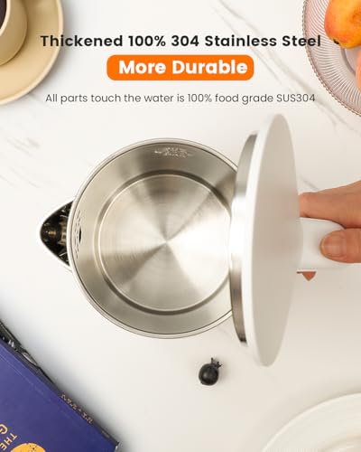 WTJMOV Electric Kettle Stainless Steel, 1.0L Small Water Boiler 1200W Fast Boiling, Double Wall Tea Kettle Pot Automatic Shut Off, Durable Coffee & Tea Maker/Warmer/Heater White