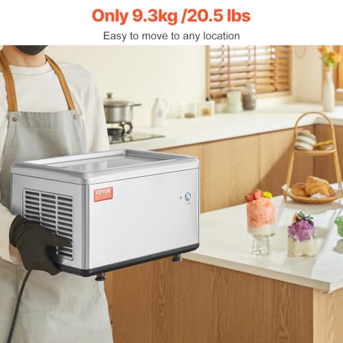 VEVOR Fried Ice Cream Machine, 12.6" x 8.5" 120W Stir-Fried Ice Cream Roll Maker with Compressor and 2 Scrapers, for Making Dessert Rolls, Frozen Yogurt