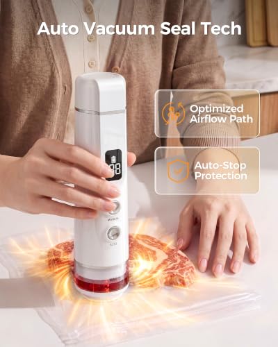 Synvox Vacuum Sealer for Food: 30 Reusable Bags & 20ml Tank