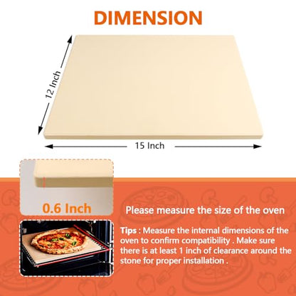 MAXTBEE 15x12 Inch Rectangle Pizza Stone for Oven and Grill, 0.6" Thick Heavy Duty Cordierite Bread Baking Stone for Crisp Pizza Cookies (With Scraper and Parchment Papers)