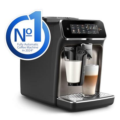 Philips 3300-Series Fully Automatic Espresso Machine - 6 Drinks, Modern Colour Touch Screen, LatteGo Milking System, SilentBrew, 100% Ceramic Grinder, AquaClean Filter. Black Chrome (EP3347/90) (Renewed)
