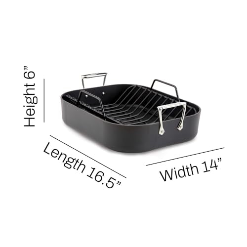 All-Clad HA1 Hard Anodized Nonstick Roaster and Nonstick Rack 13x16 Inch Oven Broiler Safe 500F Roaster Pan, Pots and Pans, Cookware Black