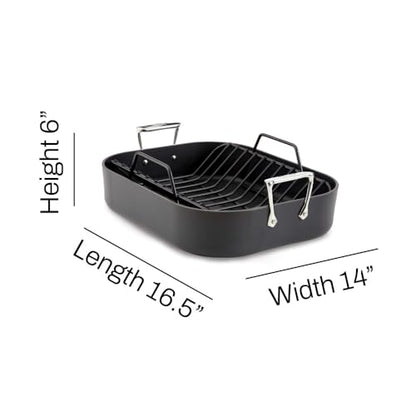 All-Clad HA1 Hard Anodized Nonstick Roaster and Nonstick Rack 13x16 Inch Oven Broiler Safe 500F Roaster Pan, Pots and Pans, Cookware Black