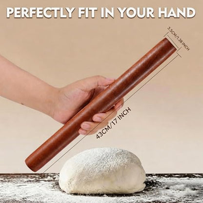 KinShare 17-inch Wood Rolling Pin, Non-Stick Rolling Pin for Baking, Natural Sapele Dough Roller for Pizza, Fondant, Pie, Cookie, Pastry, Essential Kitchen Tool