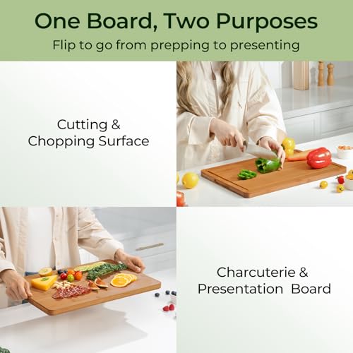 Keechee Extra Large Bamboo Cutting Board for Kitchen - 18 Inch Wood XL Cutting Boards with Juice Groove and Handles, Wooden Chopping Board for Meat, Cheese, Fruit & Vegetables (Pre Oiled, Brown)