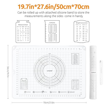 U-Taste 28"x20" Large Pastry Mat: Food-Grade Liquid Silicone Dough Rolling Baking Sheet, Non-Stick Non-Slip for Kneading, Making Pizza, Fondant with Clear Measurement and Raised Edges (Transparent)