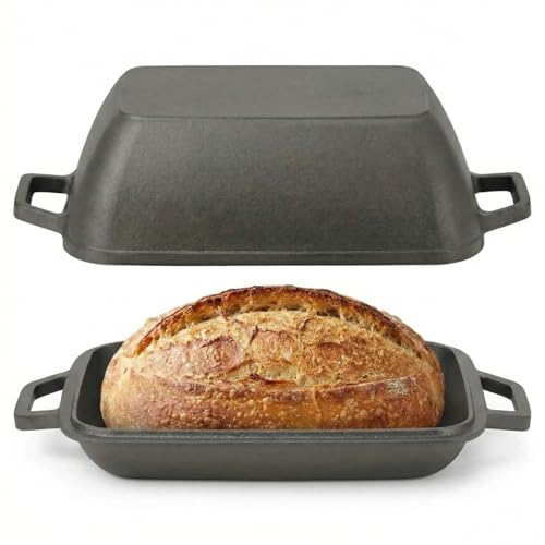 Flavehc Oval Cast Iron Dutch Oven for Bread Baking 12x8 Inch Pre-Seasoned Bread Pan with Lid 6QT Cast Iron Bread Dutch Oven for Sourdough