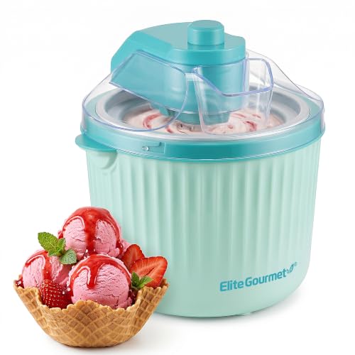 Elite Gourmet EIM1750 Self-Churning Electric 1Qt. Ice Cream Maker, Homemade Ice Cream, Gelato, Sorbet & Frozen Yogurt in Under 20 Minutes, No Ice or Salt Needed, 25+ Recipes Included, Mint