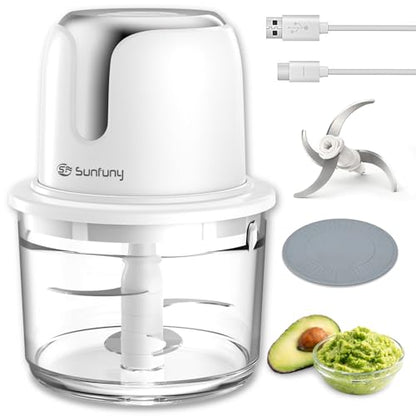 Food Processor Cordless, 6000mAh Wireless Garlic Chopper, 5-Cup Glass Bowl