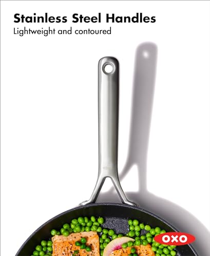 OXO Professional 12" Frying Pan Skillet, Hard Anodized Ceramic Nonstick Cookware PFAS-Free, Induction Suitable, Stainless Steel Handles, Diamond Reinforced Coating, Dishwasher Safe, Oven Safe, Black