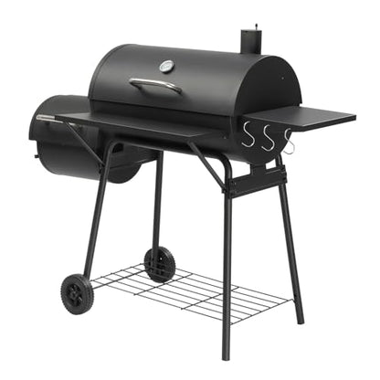 BBQ Charcoal Grill and Offset Smoker with Wheels & Side Front Table,Outdoor BBQ Grill with 557 Sq. In.,Patio Barbecue Cooker,Grilling Space for Outdoor Backyard,Balcony,Patio and Parties