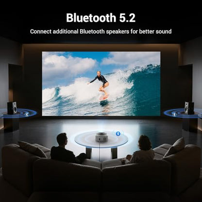 HAPPRUN 1500 ANSI Lumens Outdoor Projector with Built-in Streaming Apps, 4K Decoding Resolution, Auto Focus, Dolby Audio, Smart Projector with WiFi 6 and Bluetooth 5.2, Indoor Home Theater