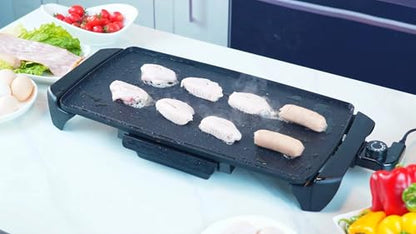 20 Inch Electric Nonstick Ceramic Griddle, 1500W Adjustable Temperature, Removable Control & Drip Tray, Black Countertop Grill