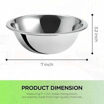 OCS Parts 0.75 Quart Mixing Bowls | Set of 4 | 7-Inch Stainless Steel Professional Grade Flat Base Mixing Bowls for Home and Commercial Kitchens | Dishwasher Safe