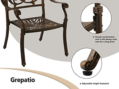 Grepatio 9 Piece Cast Aluminum Patio Furniture Set Outdoor Dining Set Bistro Furniture Set with 8 Armchairs and Dining Table, 8 Cushions for Backyard Garden Poolside (Without Cushion)