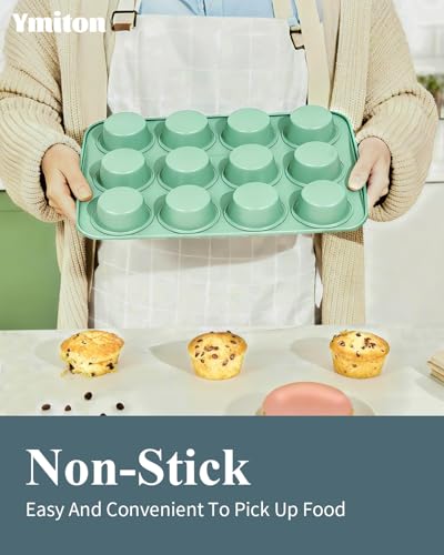 Ymiton Ceramic Nonstick Baking Pans Set, Non Toxic 30 PCS Stackable Bakeware Sets, 550°F Oven Safe Baking Sheet & Pans, Warp-Free, Dishwasher Safe, PTFE/PFOA/PFOS-Free (Green)
