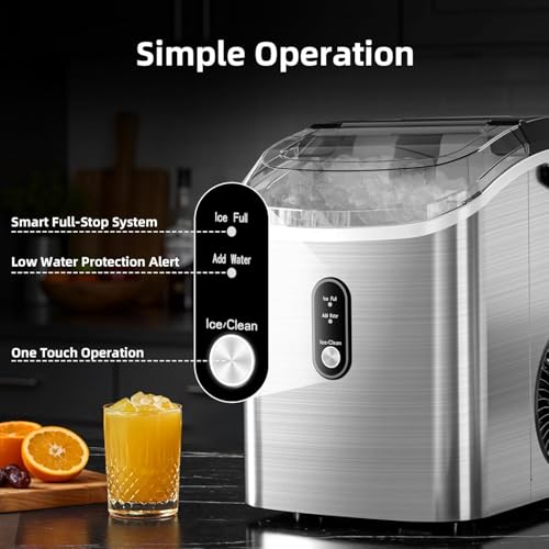 Antarctic Star Nugget Ice Maker Countertop with Soft Chewable Ice, Portable Sonic Ice Maker with Basket and Scoop, Removable Top Cover, Auto-Cleaning for Home/Party/RV/Camping (Stainless Steel Silver)