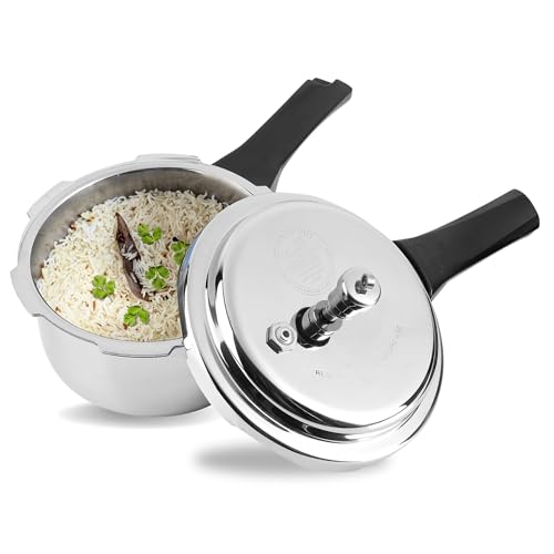 Vinod Platinum Triply Stainless Steel Outer Lid Pressure Cooker 1.5 Litre/Gasket Release System/Induction and Gas Base Cooker/ISI Certified- Silver