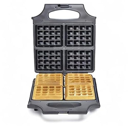 bella Waffle Iron - 4 Square Belgian Waffle Maker, Non-stick Extra Large Plates for Easy Cleanup - Compact Design, Stainless Steel, Black, 1400W