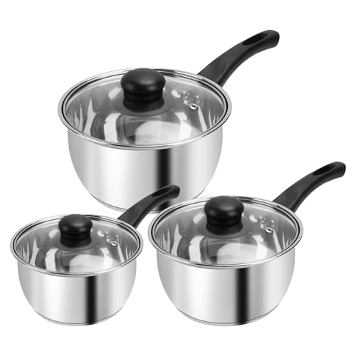 Stainless Steel Pot Set with Lid 6pcs,Sauce Pans 1QT & 2QT & 3QT Set,Triply Bottom Stainless Steel Pot Set