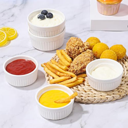 12 Pcs Ceramic Ramekins Oven Safe, Creme Brulee Ramekins for Baking, Small Bowls Dipping Sauce Dish Classic Style, Set of 12（2.5 oz 5 oz 8 oz）