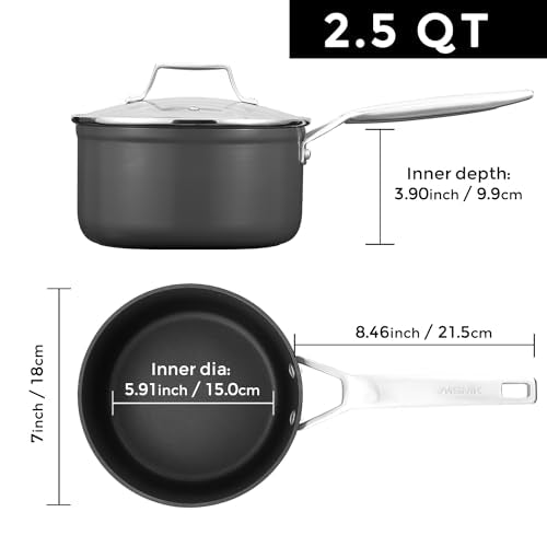 MSMK 2.5 Quart Sauce Pan with lid, Stay-Cool Handle, Burnt also Nonstick, Scratch-resistant, Induction Cooking Pot