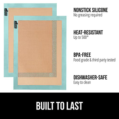 GORILLA GRIP Food Grade Reusable Nonstick Silicone Baking Mat, 16.5x11.87, Half Sheet 2PK, Oven Safe Cookie Sheet Liners, Up to 500 Degrees, No Mess Easy Clean Pastry Mats, Kitchen Essentials, Mint
