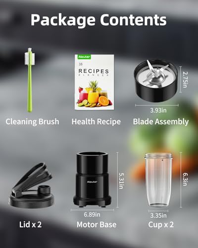 Blender for Smoothie, Abuler 1200W Personal Blender for Shake and Smoothies for Kitchen with 2 No-BPA 20oz Portable Cups, Single Serve Smoothies Maker Mixer for Juices, Nutritious Recipe