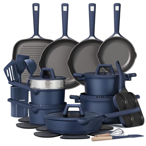 CAROTE 31PCS Pots and Pans Set, Nonstick Cookware Set Kitchen Non Stick Induction Titanium Cookware Non-toxic Granite Cooking set, PFOA Free