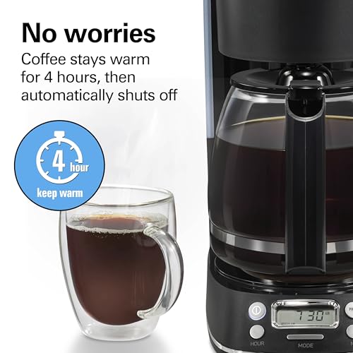 Hamilton Beach 12 Cup Programmable Hot & Iced Coffee Maker, Glass Carafe, Auto-Pause and Pour, 4-Hour Auto Shutoff, Black with Chrome Accents (43690J)