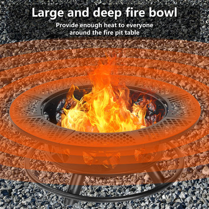 42 Inch Fire Pit with 2 Grills, Extra Large Wood Burning Fire Pits for Outside with Lid & Poker, Heavy Duty Firepit,BBQ& Outdoor Fire Pit & Round Metal Table 3 in 1 for Patio, Picnic, Party - CookCave