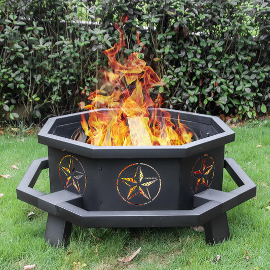 43 Inch Octagonal Fire Pit,Outdoor Fire Pit,Wood Burning Firepit for Bonfire, Firepits for Outside,Camping, Backyard, Patio,Bonfire,Garden - CookCave