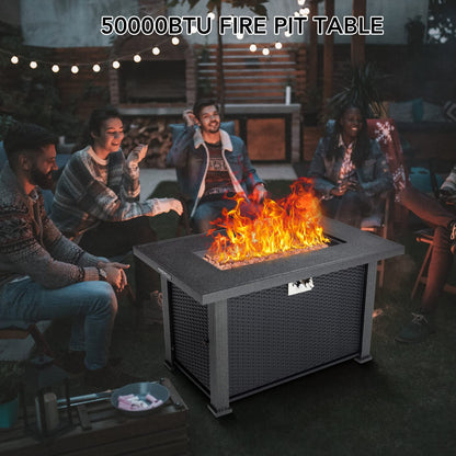 44 Inch Propane Fire Pit Table, 50000BTU Rectangle Fire Table with Cover & Rain Cover, Sturdy Steel and Iron Fence Surface, CSA Safety Certified, Companion for Your Garden - CookCave