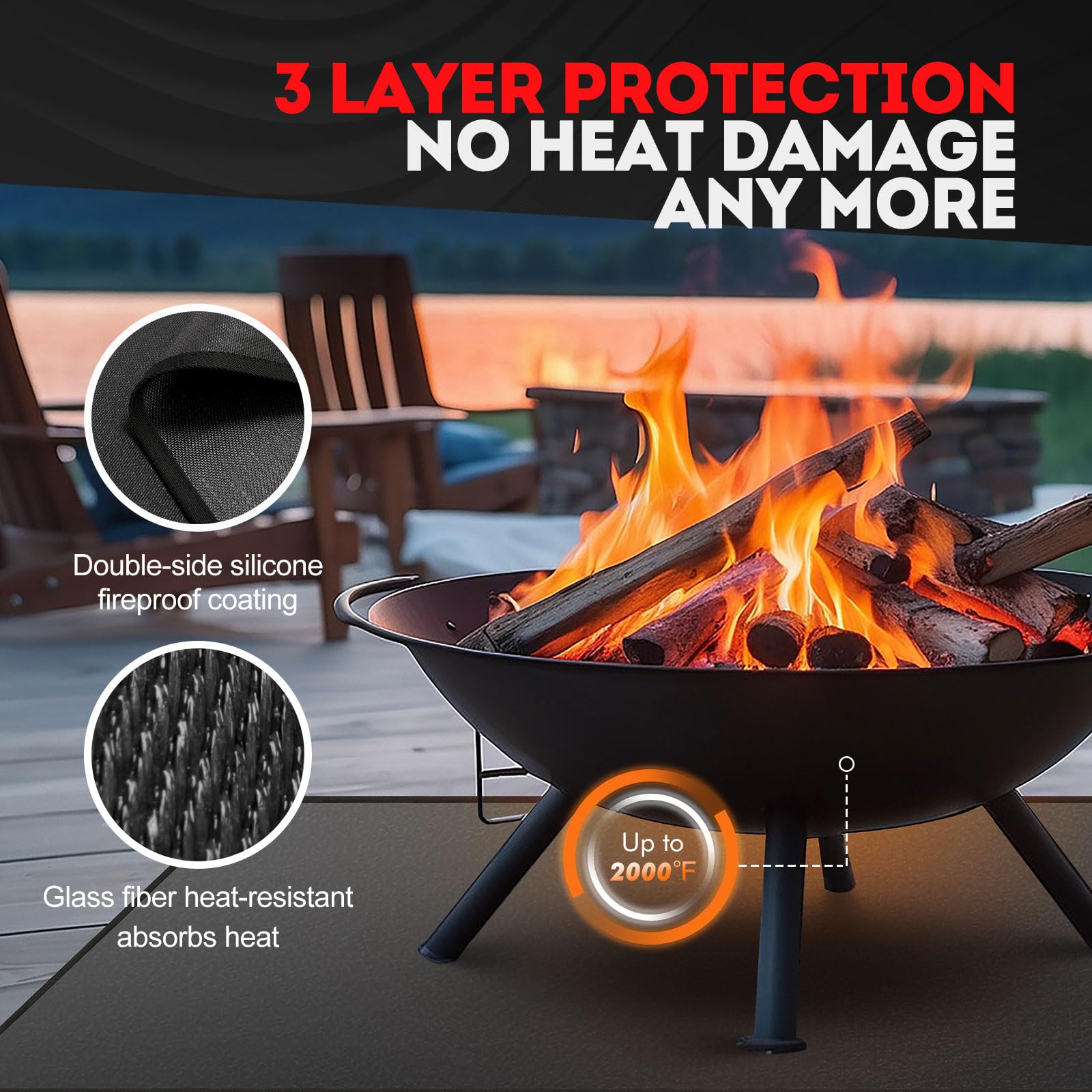 48 x 30 inch Under Grill Mats for Outdoor, Fireproof BBQ pad Beneath Grill, Grill Pads for Outdoor Grill - CookCave