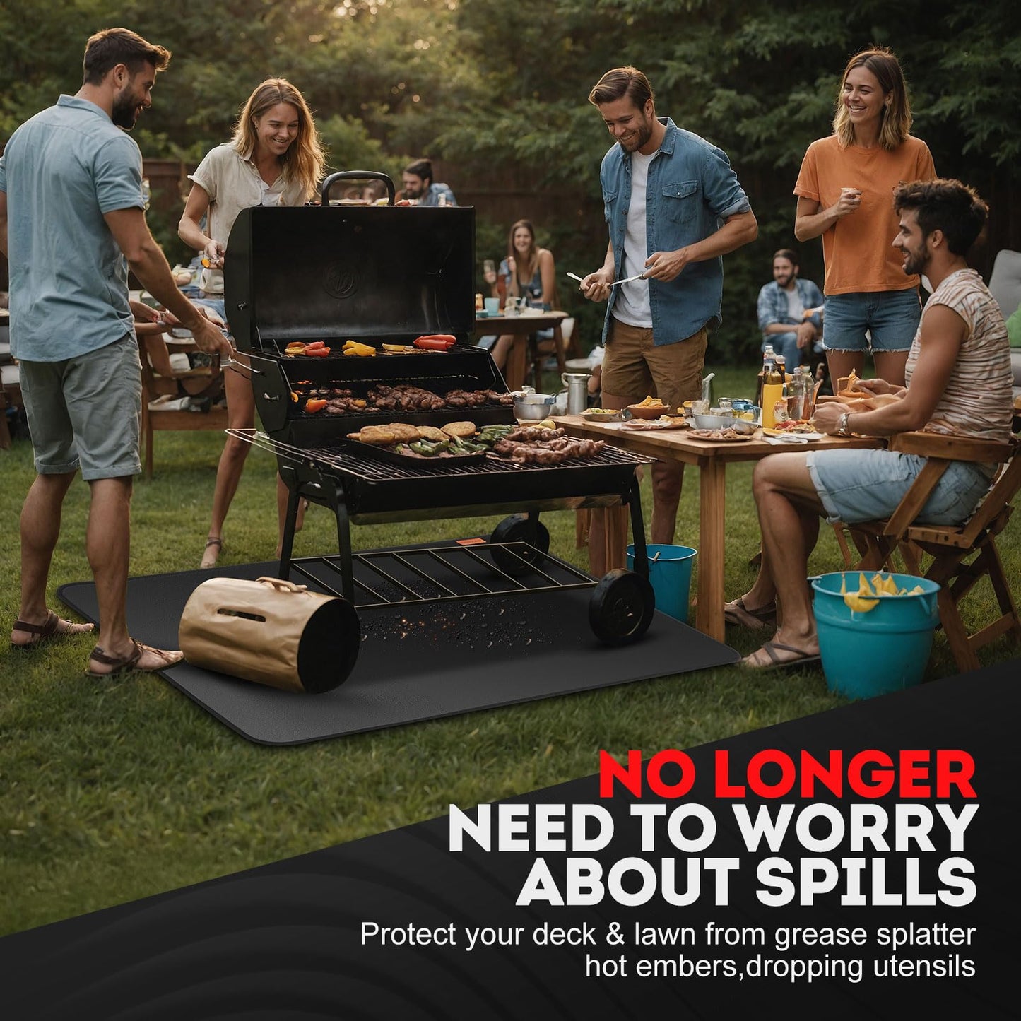 48 x 30 inch Under Grill Mats for Outdoor, Fireproof BBQ pad Beneath Grill, Grill Pads for Outdoor Grill - CookCave