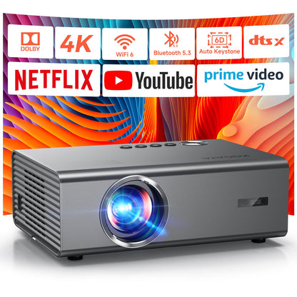 4K Projector with Netflix-Licensed&Dolby Audio, AI Auto Focus&6D Keystone Kogata Smart Projector with Built in Apps Outdoor Movie Proyector with WiFi 6 Bluetooth for Home Theater UPGRADE - CookCave