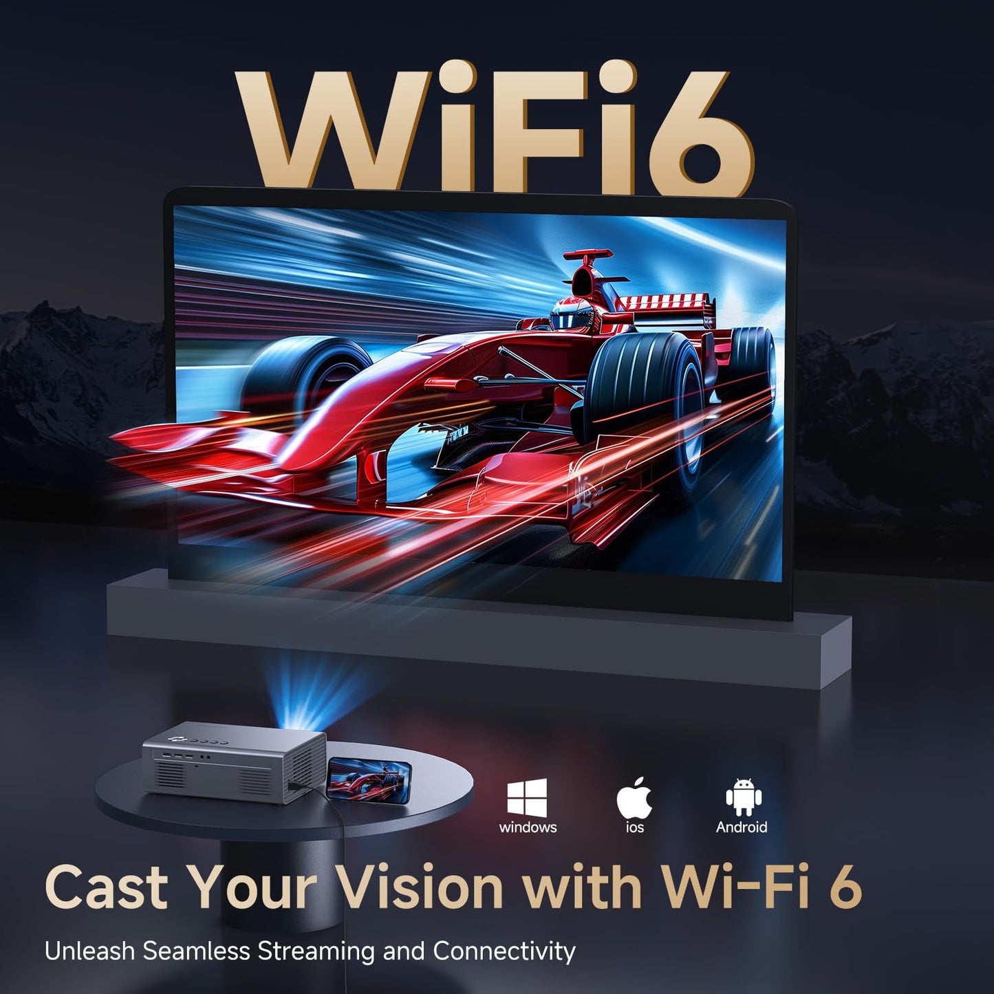 4K Projector with Netflix-Licensed&Dolby Audio, AI Auto Focus&6D Keystone Kogata Smart Projector with Built in Apps Outdoor Movie Proyector with WiFi 6 Bluetooth for Home Theater UPGRADE - CookCave