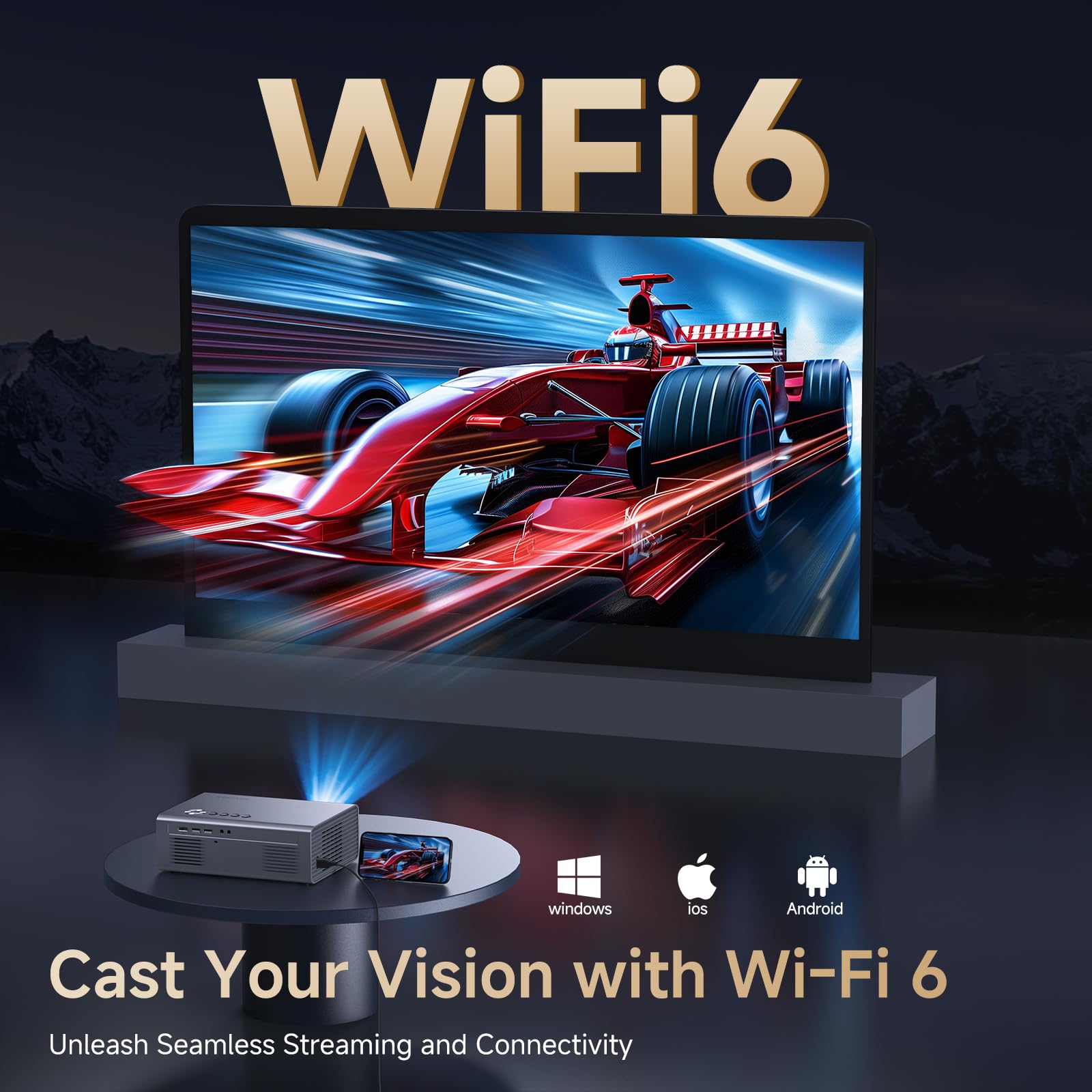 4K Projector with Netflix-Licensed&Dolby Audio, AI Auto Focus&6D Keystone Kogata Smart Projector with Built in Apps Outdoor Movie Proyector with WiFi 6 Bluetooth for Home Theater UPGRADE - CookCave