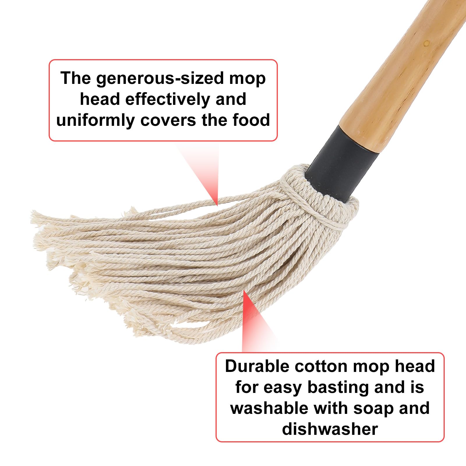 4Pcs BBQ Mop Brush Grilling Basting Mop Wooden Long Handle BBQ Mop Set with 12Pcs Replacement Heads for Basting Steak Marinade Sauce(18.3inch) - CookCave